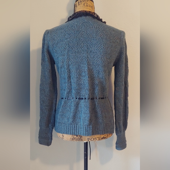 Whistles Wool Blend Cardigan Sweater w Lace Trim & Ribbon Tie Front Sz 4 - Picture 3 of 14